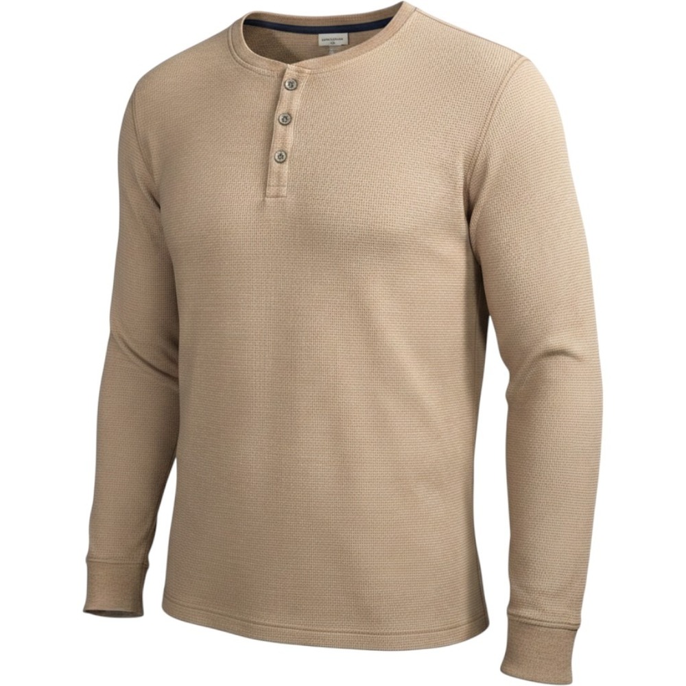 BKE Henley Shirt Mens Large Tan Waffle Knit Casual Thermal Gorpcore Layering